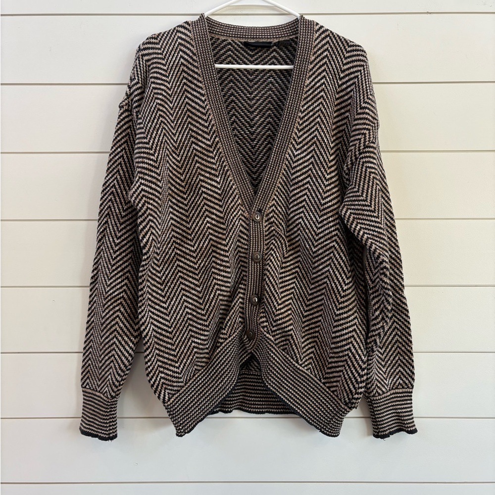 Vintage Men's 100% Cotton Chevron Knit Cardigan
